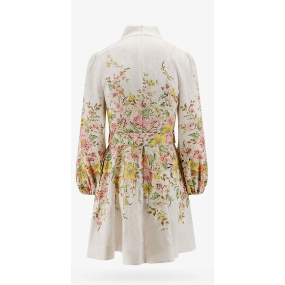 Zimmermann Matchmaker Floral Linen Belted Mini Dress White Pink Yellow Size 8 - Picture 3 of 11